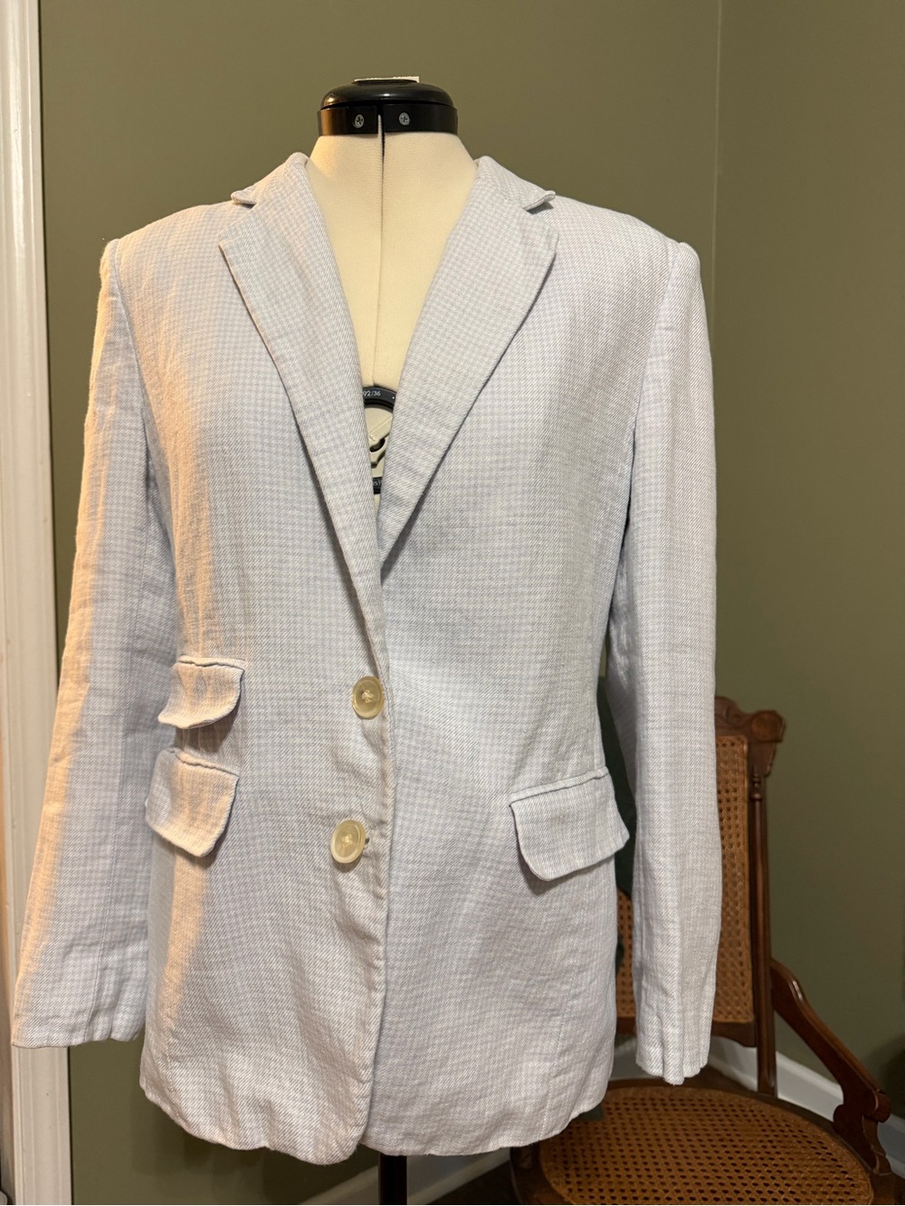 Vintage Lauren Ralph Lauren Linen Blazer USA Blue Houndstooth Jacket Women 6